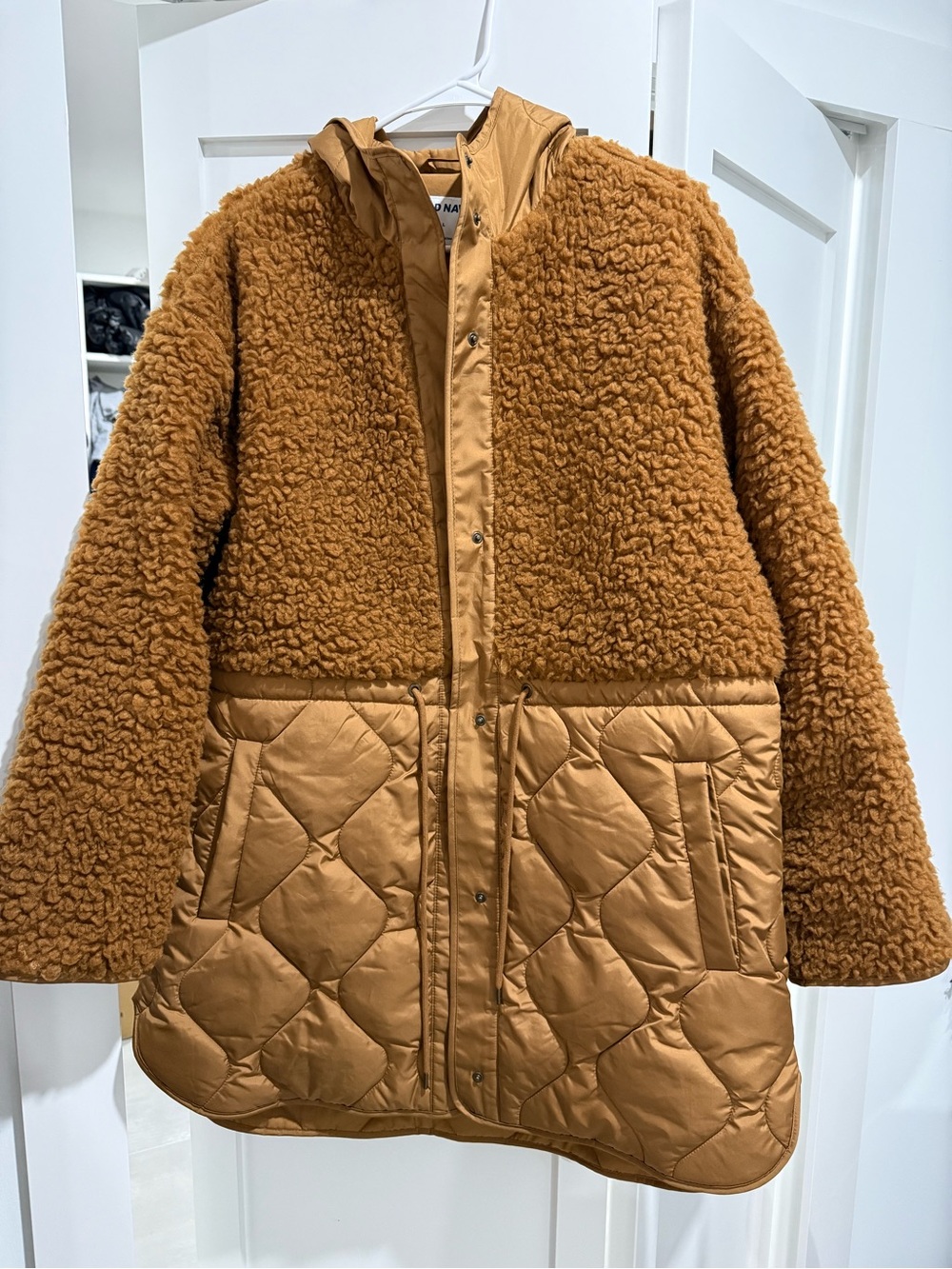 Old Navy Teddy Jacket with Quilted Panels in Camel